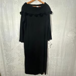 Lennie New York Sweater Dress Large Black Maxi Poms Made in Romania NEW Vintage